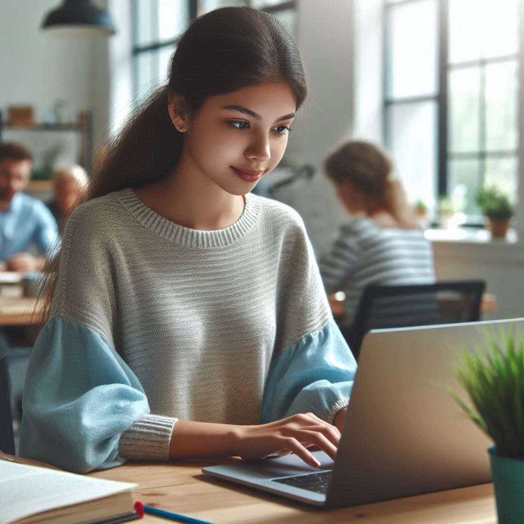 Girl Operating Computer in Office ()