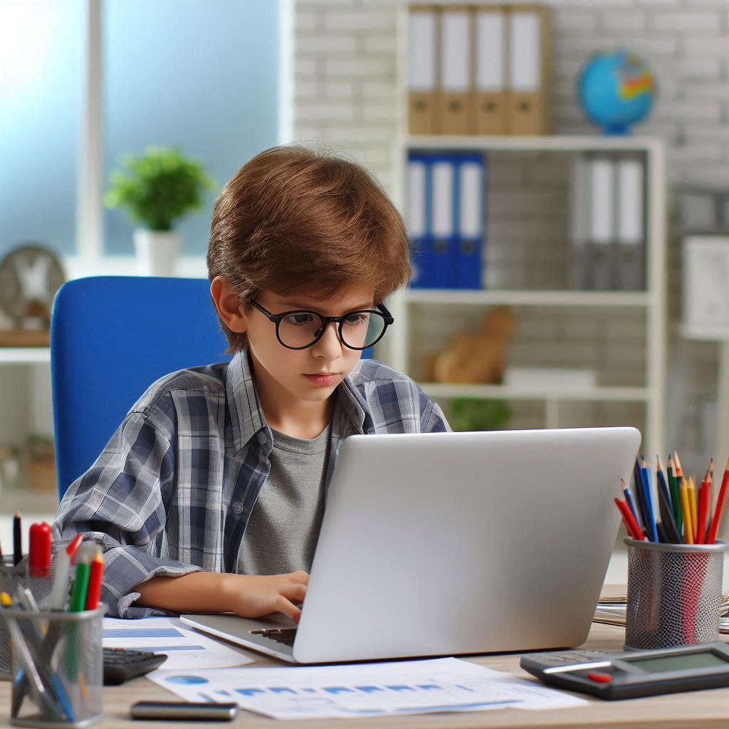 Kid Operating Computer in Class ()