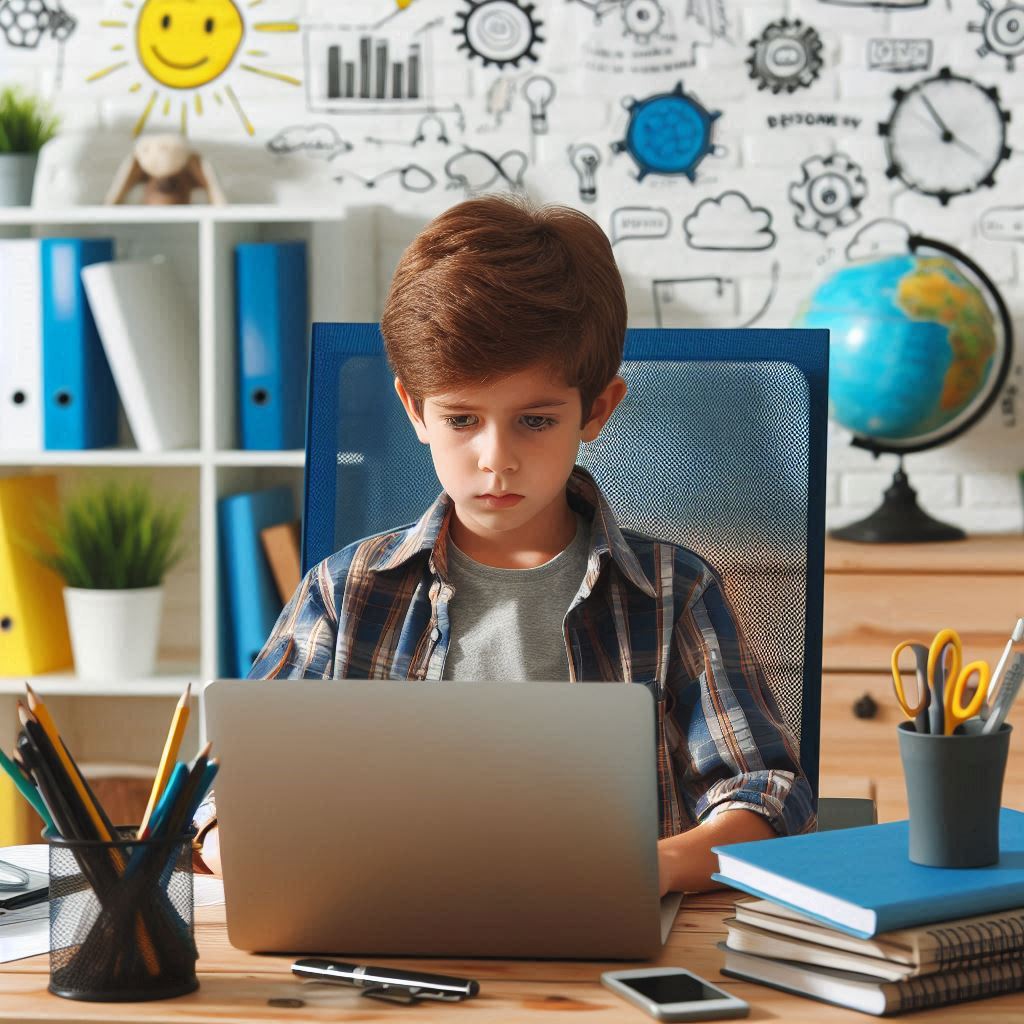 Kid Operating Computer in Class ()